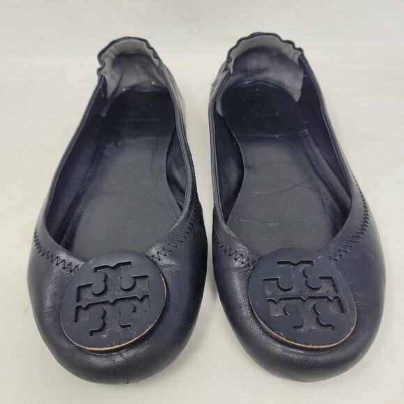 Tory Burch Flats Womens 7M Black Leather Minnie Ballet Comfort Double T Sip On - Picture 4 of 13